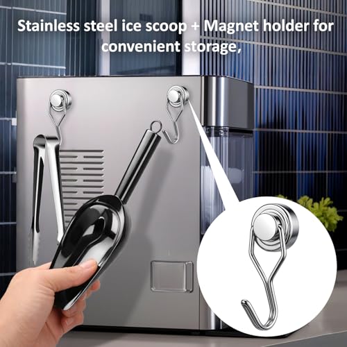 Image of Juome 6oz Stainless Steel Ice Scoop for Freezer with Magnetic Holder, Metal Ice Scoop for Ice Machine, Small Ice Cube Scooper for Freezer Bin for Ge Profile Opal 2.0 Nugget Ice Maker (Black)
