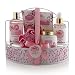 Spa Gift Basket - Wild Rose & Raspberry Leaf Scent - Luxury 7 Piece Bath & Body Set For Men/Women, Contains Shower Gel, Lotion, Body Scrub, Bath Salt, Body Mist, Bath Puff & Shower Caddy