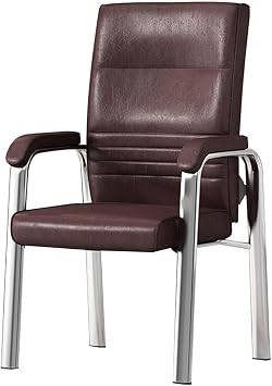 Leather Guest Waiting Reception Chair with Padded Arm Rest and Thick Seat Cushion Comfy Desk Chairs for Office Home Conference Meeting Lobby Hall Side Break RoomBrown