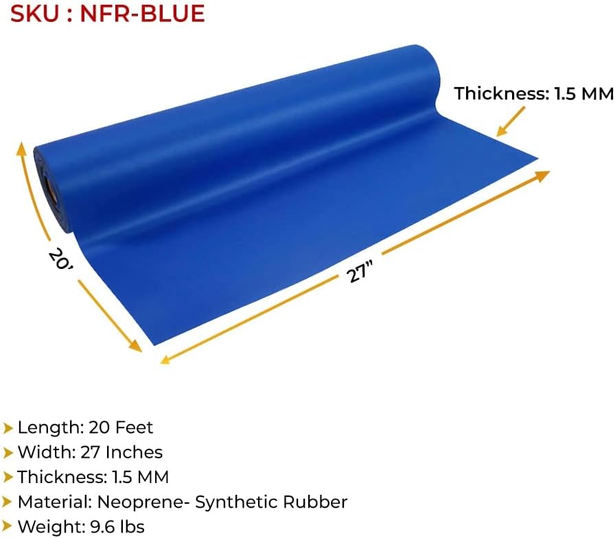 Mytee Products 20' x 27" Blue Neoprene Floor Runner - Non Skid Bottom, Protect All Floor Surfaces - Reusable Floor Protector with Slip-Proof Surface