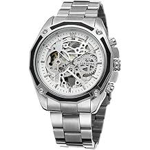 Forsining Mens Automatic Skeleton Analog Dial Stylish Watch with Stianless Steel Bracelet