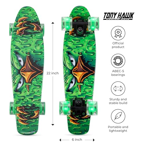 Image of Tony Hawk 22 inch Complete Cruiser Skateboard, 9-ply Maple Deck Skateboard for Cruising, Carving, Tricks and Downhill, Slime