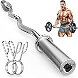 47' Olympic EZ Curl Bar for 2-inch Weight Plates, Weight Lifting, Hip Thrusts, Squat, Biceps - Home Gym Weight Bar, Chrome Curling Bar