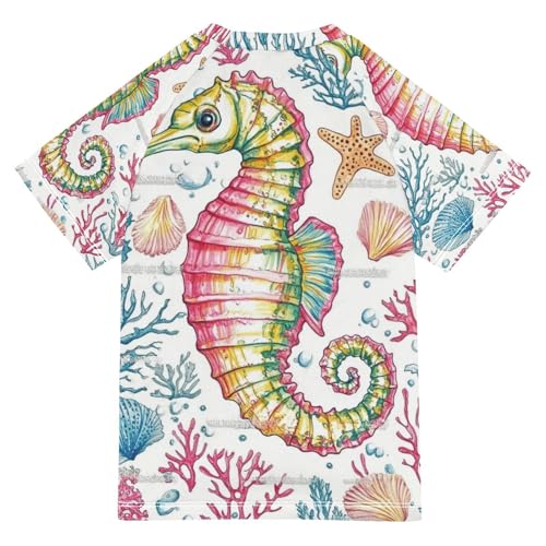 Kids Swimsuit Seahorse Coral Colorful Sunscreen T-Shirts Swimwear Sets UPF 50+2