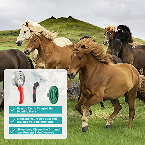 3 Pcs Reversible Stainless Steel Curry Comb 5 Rings, Aemygo Double Sided Horse Grooming Brush, Scotch Type Metal Dog Brush Large Rubber Hair Remover Comb, Soft Touch Grip Scraper for Cow Sheep Dog - Image 5