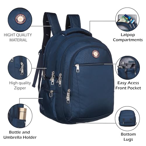 Image of Dhariwal Bags Exclusive for Railway Running Staff Backpack with RainCover 4 Compartments Stylish and Trendy Backpacks for Unisex Water Resistant and Lightweight Bags Easy to Carry LB-106 Blue 51L