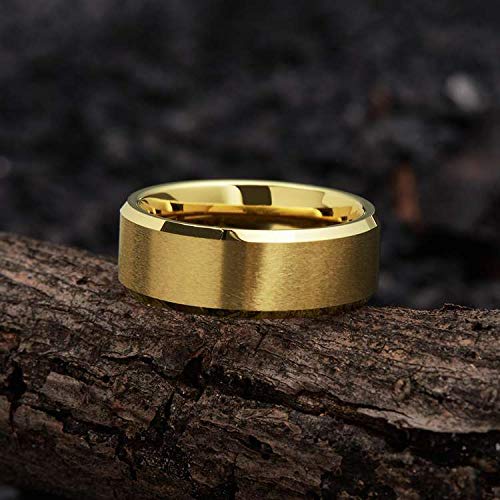 Image of King Will Tungsten Carbide Wedding Band for Men Women-4 /6 /8mm Width 14K Gold Plated Tungsten Wedding Ring Matte Brushed & High Polished Style Comfort Fit Wedding Band Size 6-14