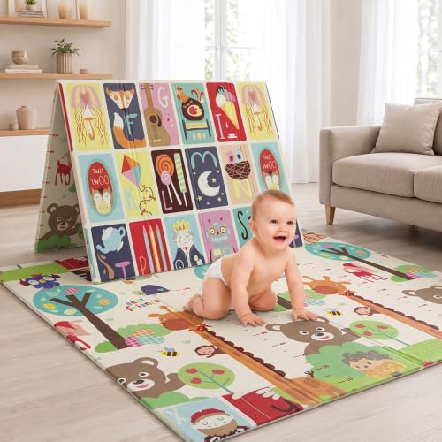 Image of StarAndDaisy Baby Play Mat for 0 to 2 Years, 6mm Thick Foldable XPE Baby Mats for Floor, Reversible Cushioned Mat for Kids Playing, Lightweight & Portable Playmat, 149 x 178 cm