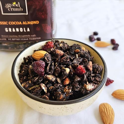 Image of The Good Crumb Cocoa Almond Granola I 200g I Rich Dark Chocolate Flavour I Breakfast Cereal & Healthy Snack with Rolled Oats, Almonds, Seeds, Cocoa & Cranberries I Gluten-free I No added refined sugar