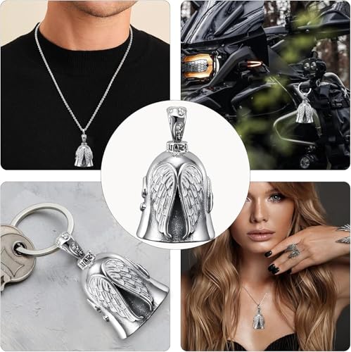 Dzwonek Strażnik Motorrad Glöckchen, Szczęśliwy Amulet ze Stali Szlachetnej, Zawieszka na Motocykl Chrom do Akcesoriów Motocyklowych lub Breloków Kluczy (Srebrny)