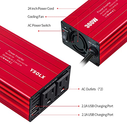 300W Car Power Inverter – DC 12V to 110V AC Converter, 4.2A Dual USB Ports, 2ÃAC Outletï¼Car Charger with Plug Outlet for Laptop