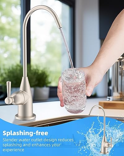 Image of Hibbent Drinking Water Faucet for Bar and Kitchen Sink, Stainless Steel Reverse Osmosis RO Faucet for Under-Sink Filtration System, Brushed Nickel Finish