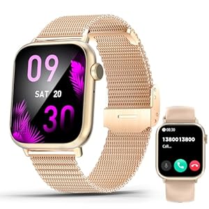 fremtudmy SmartWatch voor Heren Dames met Bluetooth -Oproepfunctie,Fitnesshorloge met Bloeddrukmeting/Hartslag/Slaaptracker Monitor Digital Sports Waterdichte Zwemhorloges voor Android iOS (Rosegold)