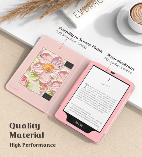 Image of MoKo Case for 7 inch /6.8 inch Kindle Paperwhite(12th /11th Gen-2024 /2021) and Kindle Colorsoft Signature Edition, Slim PU Shell Cover Case with Auto-Wake /Sleep for Kindle Paperwhite 2024, Peach Blossom