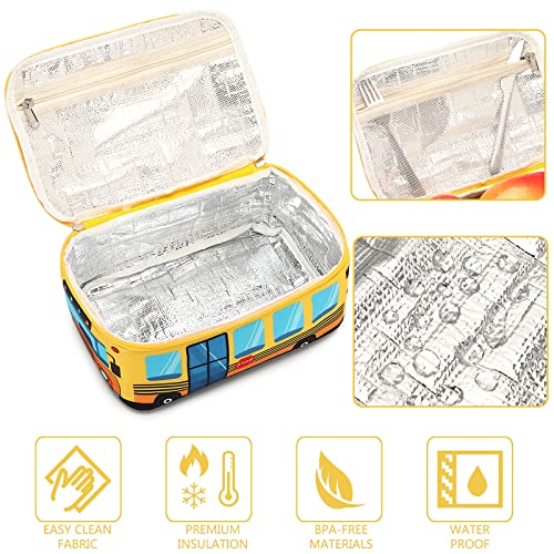 Ledaou Lunch Box Kids Boys Girls Cute Insulated Lunch Box Reusable Lunch Bag Meals Tote Lunchbox For School Picnic Travel (Bus Yellow) #TOP5