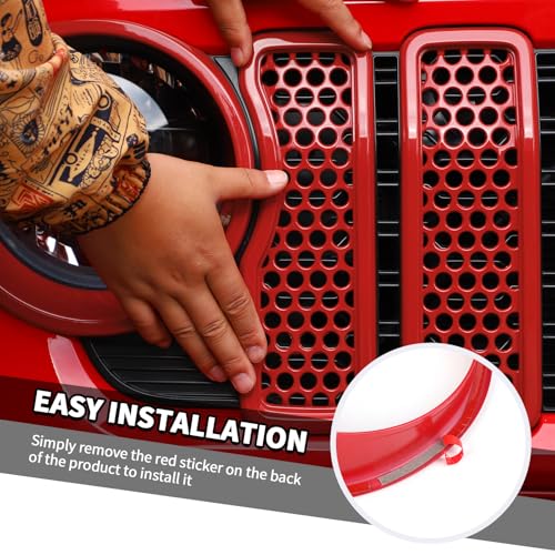Image of 9PCS Headlight Cover & Front Grill Mesh Inserts Compatible with Jeep Wrangler JL JLU 2024-2025, NOT FIT JL Sport /Sport S (Red)