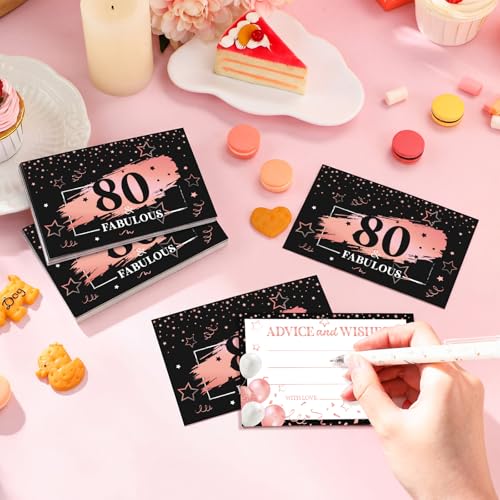 Image of Funrous 80th Birthday Party Message Card Box Cheers to 80 Years Black Rose Gold Advice and Wishes Greeting Card Memory Box for Women Birthday Decorations Party Supplies Anniversary Tables Sign Decor