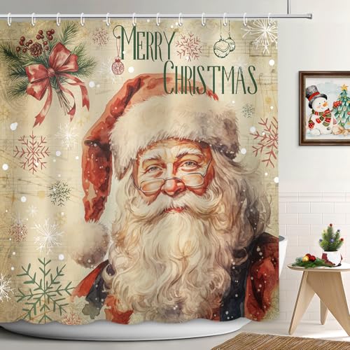 APROPHIC Weihnachtsduschvorhang mit 12 Haken, Weihnachtsmann...