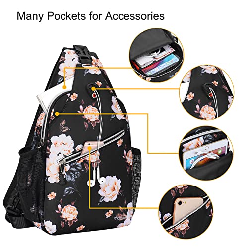Mosiso 15.6-16 Inch Laptop Backpack&Sling Backpack For Women, Polyester Anti-Theft Casual Daypack Bag With Luggage Strap&Usb Charging Port, Camellia Travel Business Bag, Black #TOP3