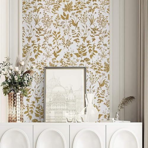 Papier peint fleurs dorées autocollant pour masquer les défauts d'un mur