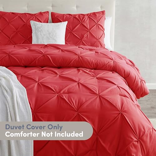 Image of Nestl California King Duvet Cover Red - Soft Double Brushed Duvet Set with Button Closure & Corner Ties, 3 Piece Luxurious Pinch Pleated Duvet Cover Set 104x98 Inches with 2 Pillow Shams