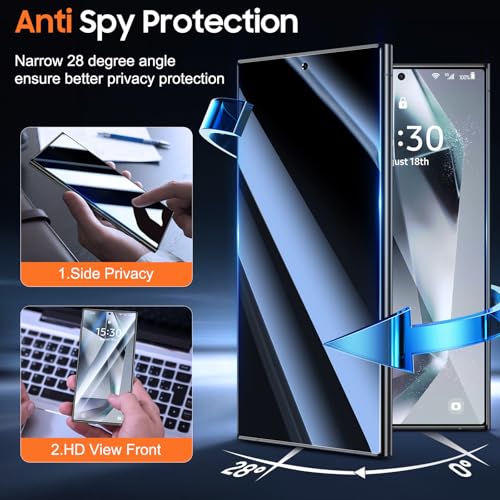 Image of UniqueMe for S24 Ultra Privacy Screen - 2 PACK Samsung Galaxy S24 Ultra Privacy Screen Protector [Fingerprint Unlocking] Easy Installation,Bubble-Free,Anti-Spy,9H Tempered Glass,3D Full-coverage