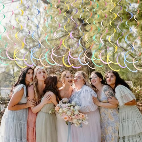 Image of 36 Pcs Pastel Hanging Swirl Decorations Pastel Color Felt Swirl Streamer Spiral Ceiling Decorations Garland for Macaron Colorful Birthday Wedding Shower Easter Party Supplies