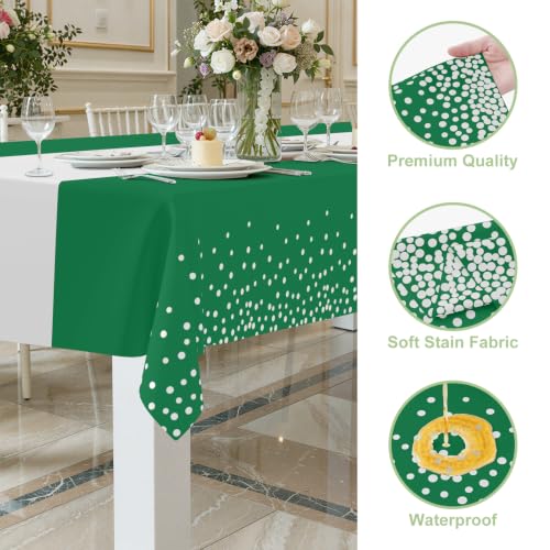 Image of Smiry Plastic Table Cloth Disposable 8 Pack, 54 x 108 Inch Rectangle Waterproof Tablecloth, Printed Gold Table Runner Style for Birthday Weeding, Party Decorations, Sturdy, White and Christmas Green