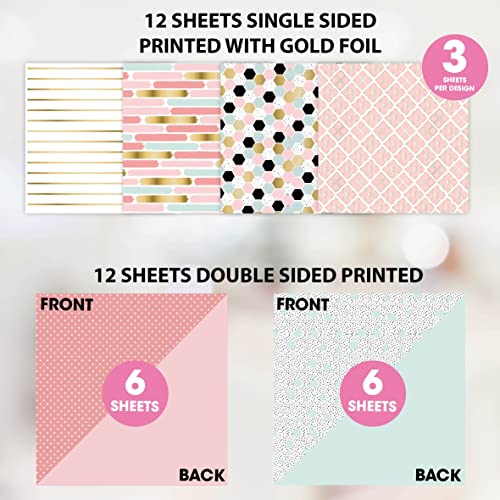 Desecraft 12X12 Gold Foil Scrapbook Cardstock Decorative Paper - 24 Sheets - Pink Collecttion- For Card Making Journaling Planner Origami Decopage Decorative Spring Scrapbook Paper #TOP1