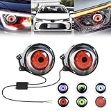 Ctopkatuo 2PCS Dynamic Devil Eyes LED Car Headlight, Blinking Red Demon Eyes Halloween Headlights with Color Lenses for Eyes, Light Up Big Eyeball Lights For Car