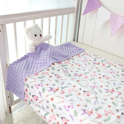 Image of Pea Pod Baby Girls Blanket Soft Butterfly Minky Blanket for Newborn, 30'' x 40'' Double Layer Design, Dotted Backing Warm Baby Quilt Crib Blanket for Nursery /Stroller /Toddler Bed /Baby Car Seat