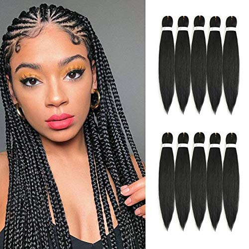 SYbeauty Pre Stretched Braiding Hair Extensions 26 Inch 10 Packs/Lot Synthetic Kanekalon Ombre Braiding Hair Professional Soft Yaki Texture Natural Easy Braid Crochet Hair (26", 1B)