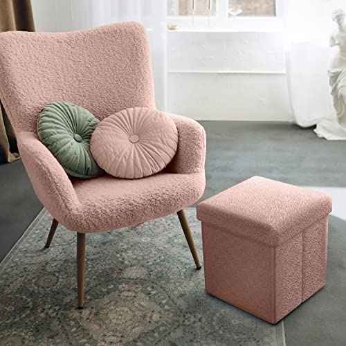 Sorbus Teddy Fabric Storage Ottoman - 15 Inch Foldable Ottoman Cube - Multipurpose Cozy Ottoman, Foot Rest, Sofa Storage, Stool For Living Room, Bedroom, Dorm, Kids Room - Small Pink Ottomans With Lid #TOP5
