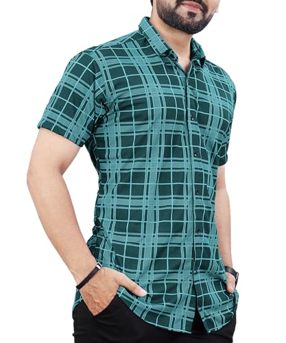 Image of LookMark Men's Trendy Lycra Blend Spread Collar Half Sleeve Printed Shirts - Elevate Your Style with Comfort and Versatility (Pack of 2)