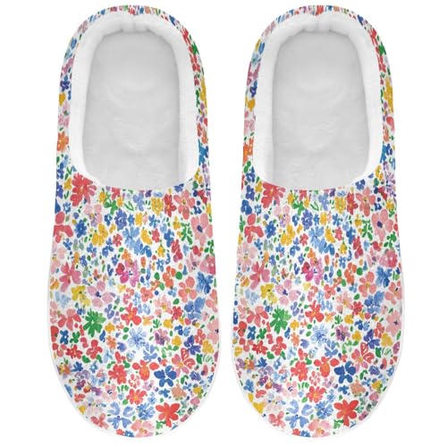 JUNZAN Iceland White Beauty Summer Flowers Cotton Slippers for Men Comfortable Memory Foam Travel Slippers for Outdoor Funny Presents 6-7