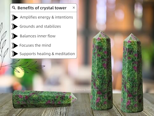 Image of Amazing Gemstone Ruby Fuchsite Crystal Towers - Natural Healing Crystal Point Obelisk for Reiki Healing and Crystal Grid (3 inch to 4 inch INCH)