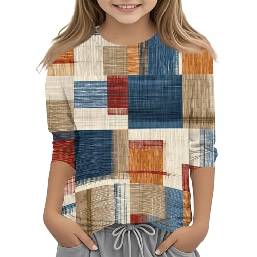 Girls 3/4 Sleeve Floral Print T-Shirt Soft Lightweight Crewneck Top Casual Comfortable Fall Tee for Kids