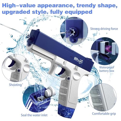 Image of WISHKEY Water Blaster Gun Toy with Rechargeable Battery, Long-Range High-Powered Water Gun, Large-Capacity Water Tank, Durable Kid-Safe Design for Outdoor Summer Fun (Pack of 1, Blue)
