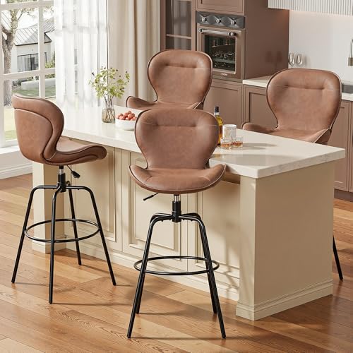 VECELO Swivel Counter Height Bar Stools Set of 2, Faux Leather Upholstered Bar Chairs with Back, Sturdy, Stylish, Easy to Clean, Barstools for Kitchen Island, Brown by VECELO - Used condition - Image 7