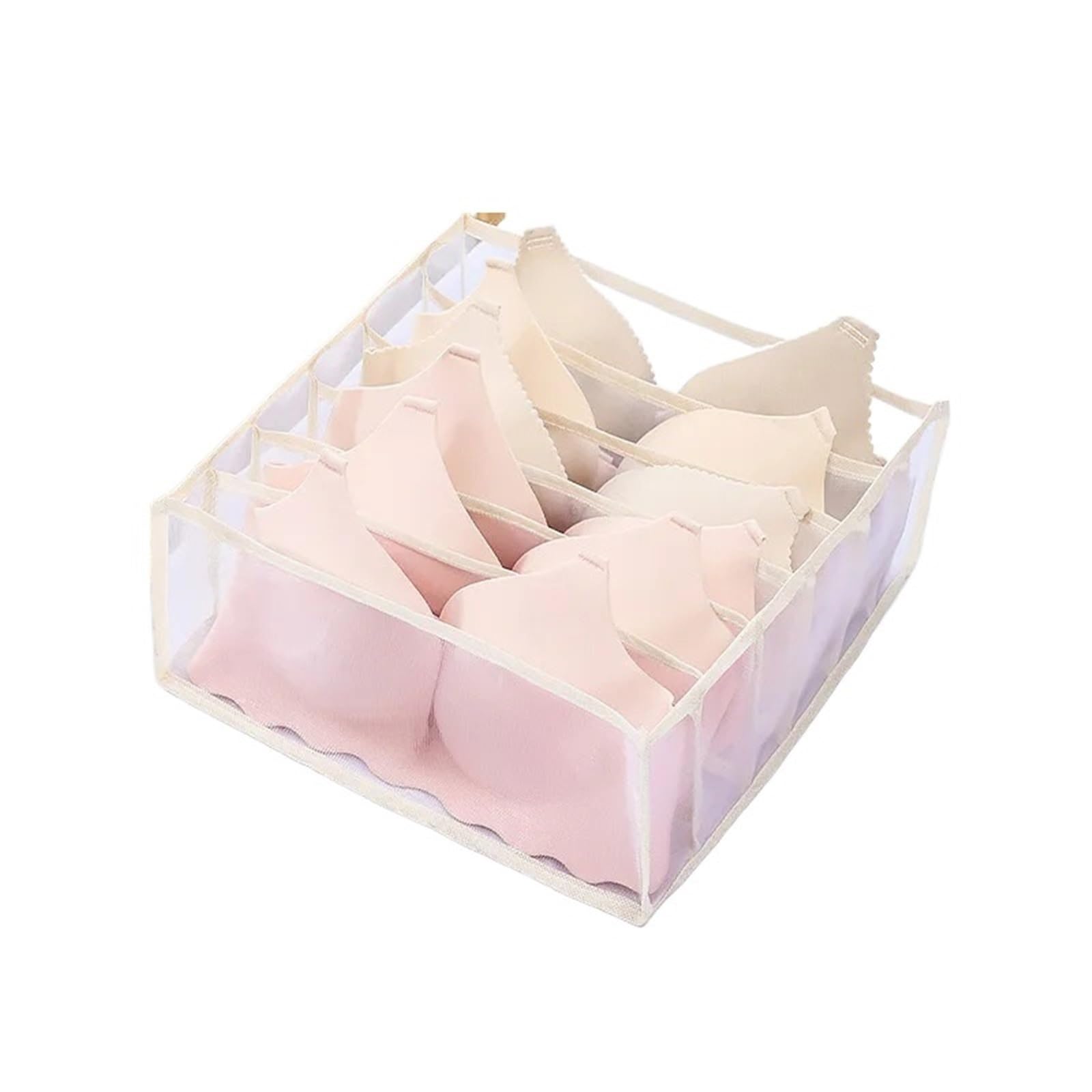 LuoAXINN Underwear Organizer Underwear Storage Box Foldable Socks Organizer(2pcs 6 grid beige)