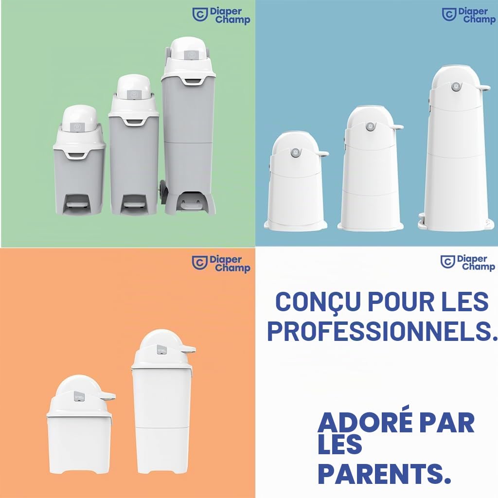 DIAPER CHAMP ONE Poubelle à couches Anti-odeurs Sans cassettes de recharge Beige/blanc