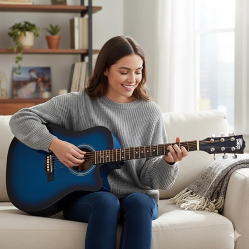 Image of Intern 41 Inch Guitar for Beginners With Truss Rod | musical instrument for adults | Acoustic guitar | Linden wood With Picks. (Blue)