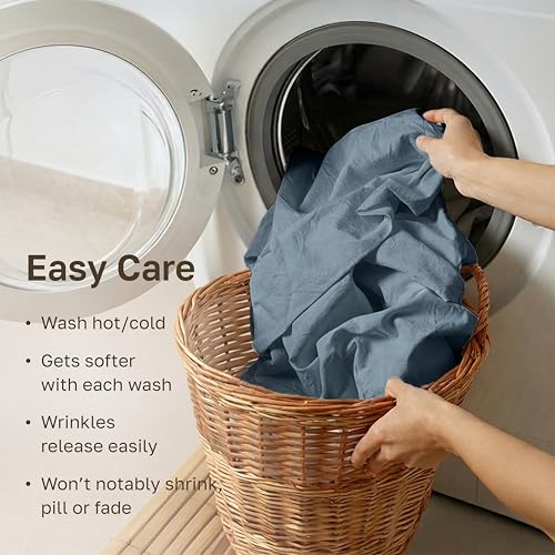 Image of California Design Den Egyptian Percale Sheet Set Full Size - Certified 100% Egyptian Cotton, Lightweight Percale Cotton Sheets Full Size, Deep Pockets, Crisp & Durable Luxury Bedding Set - Slate Blue