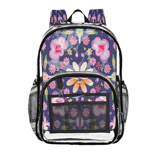 Cute Flower Pattern Clear Backpack - Stadium Approved Large 15.7-inch Waterproof Transparent Bag for Sports, Concerts, Work, Travel#222