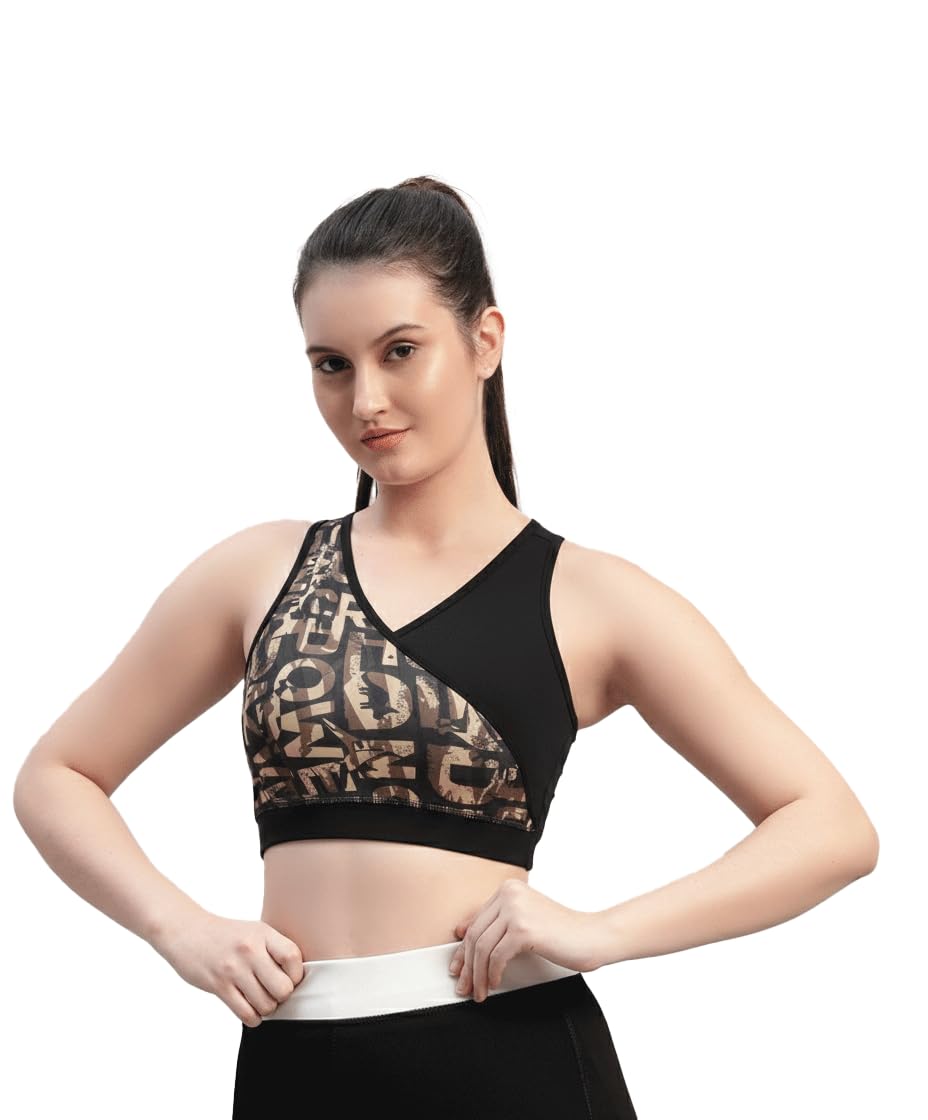 Women’s Printed Sports Bra Non-Padded Seamless Slip-On Racerback Workout Bra for Yoga, Gym, Running & Fitness | Quick Dry Medium Impact Activewear Bra-picture-24