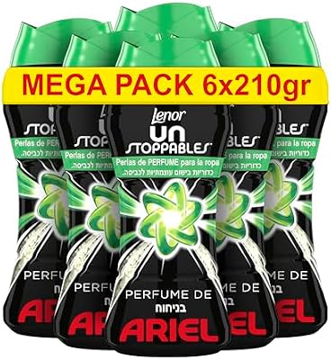 Lenor UNstoppables Perlas de Perfume para la Ropa, 93 Lavados (6 x 210 g), Perlas Suavizante Para Ropa con Fragancia Ariel, Potenciador de Frescor para el Lavado