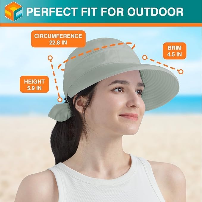 SUN CUBE Women Sun Hat for Outdoor UV Protection, Wide Brim Sun Hat Ponytail, Convertible Zip-Off Beach Hat Visor - Image 7