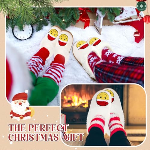 Cuffbow Christmas Slippers for Women House Shoes Reindeer Christmas Tree Smile Face Fuzzy Ugly Slippers for Holiday Xmas4