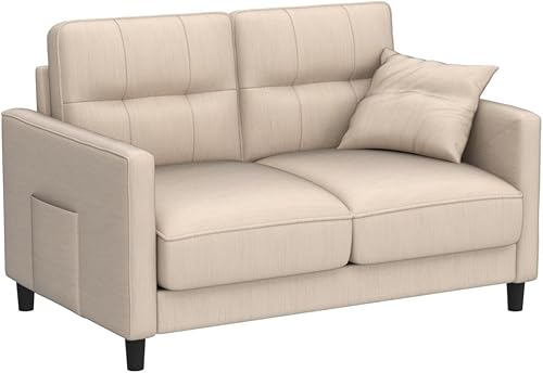 Miniatura 4 de Sofá biplaza de 59 pulgadas para espacios pequeños, muebles de tela para dormitorio, apartamento, estudio, beige claro