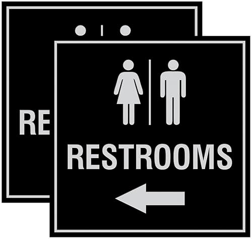 Miniatura 57 de Signs ByLITA Letrero cuadrado de flecha izquierda para baños con cinta adhesiva (plata cepillada) – grande (paquete de 1) Brushed Silver,Azul,Marrón